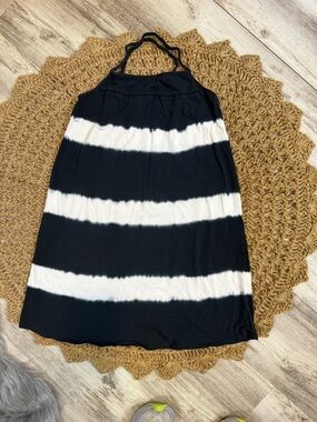 Roxy Black and White Striped Halter Swim Coverup